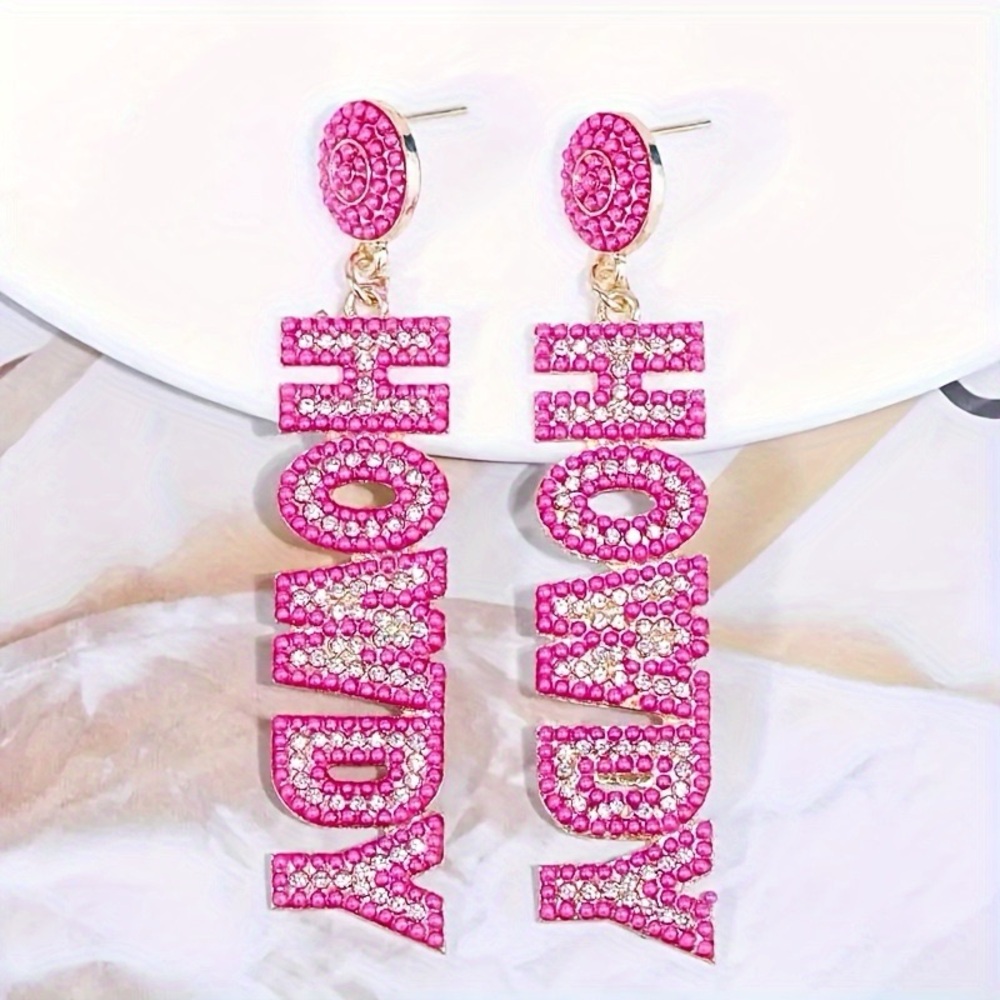 Pink 'HOWDY' Crystal Drop Earrings - Brand